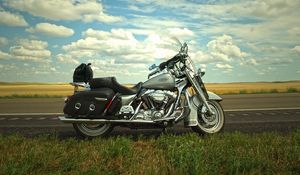 Preview wallpaper motorcycle, bike, road, summer, clouds