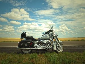 Preview wallpaper motorcycle, bike, road, summer, clouds