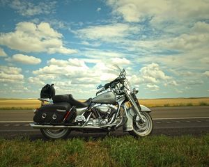 Preview wallpaper motorcycle, bike, road, summer, clouds