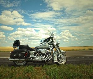 Preview wallpaper motorcycle, bike, road, summer, clouds