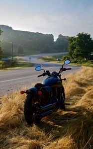 Preview wallpaper motorcycle, bike, road, trees, landscape, moto