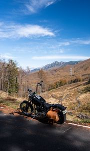 Preview wallpaper motorcycle, bike, road, trees, nature