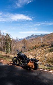 Preview wallpaper motorcycle, bike, road, trees, nature