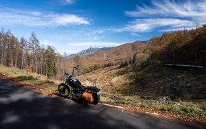 Preview wallpaper motorcycle, bike, road, trees, nature