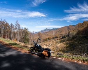 Preview wallpaper motorcycle, bike, road, trees, nature