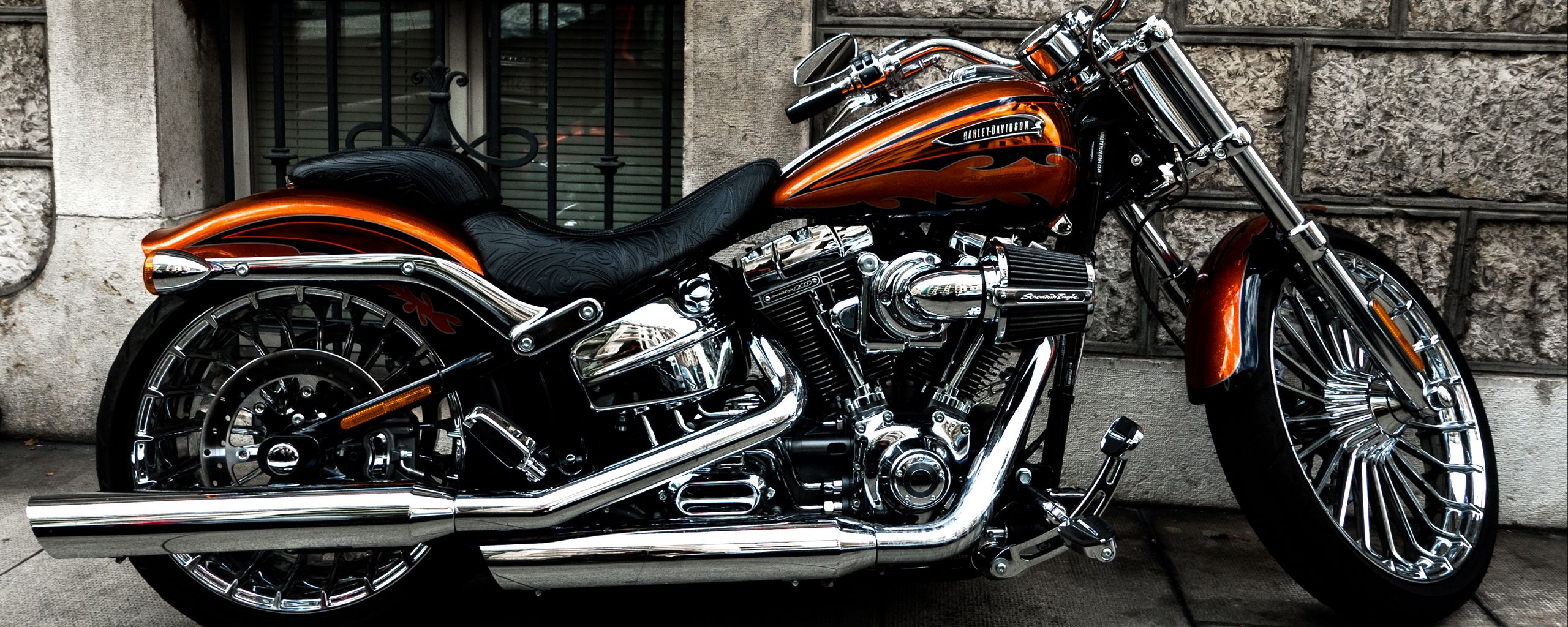 2560x1024 Wallpaper motorcycle, bike, side view, wheel