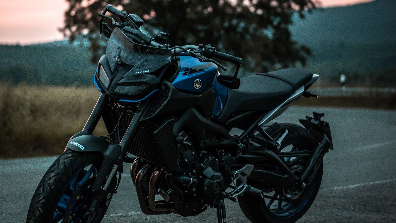 Wallpaper motorcycle, bike, sports, black, blue, side view