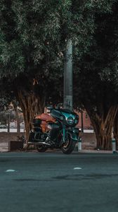 Preview wallpaper motorcycle, bike, street, road, trees