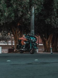 Preview wallpaper motorcycle, bike, street, road, trees