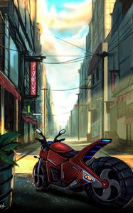 Preview wallpaper motorcycle, bike, street, city, art