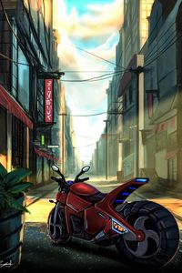 Preview wallpaper motorcycle, bike, street, city, art