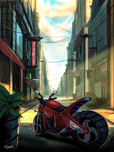 Preview wallpaper motorcycle, bike, street, city, art