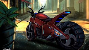 Preview wallpaper motorcycle, bike, street, city, art