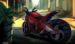 Preview wallpaper motorcycle, bike, street, city, art