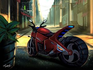 Preview wallpaper motorcycle, bike, street, city, art