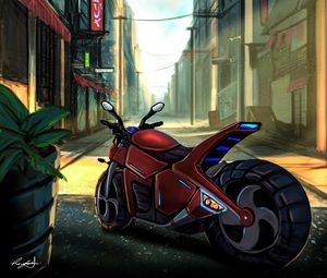 Preview wallpaper motorcycle, bike, street, city, art