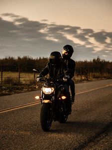 Preview wallpaper motorcycle, black, bike, bikers, road