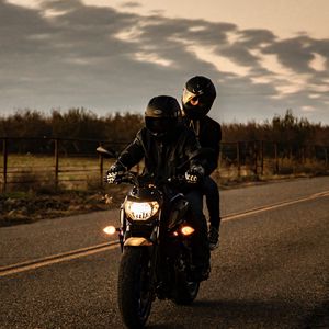 Preview wallpaper motorcycle, black, bike, bikers, road