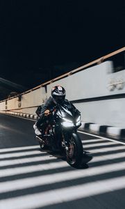 Preview wallpaper motorcycle, black, motorcyclist, speed, road