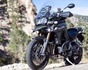 Preview wallpaper motorcycle, black, mountains