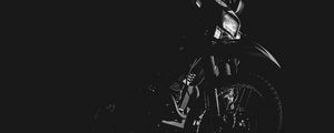 Preview wallpaper motorcycle, bw, wheel, steering wheel, darkness