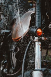 Preview wallpaper motorcycle, cobweb, wet, dew, tangled