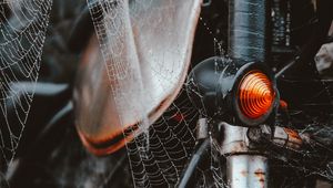 Preview wallpaper motorcycle, cobweb, wet, dew, tangled