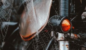 Preview wallpaper motorcycle, cobweb, wet, dew, tangled