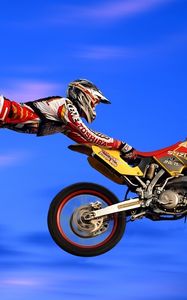 Preview wallpaper motorcycle, flight, trick, jump, suit, extreme, danger