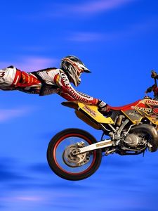 Preview wallpaper motorcycle, flight, trick, jump, suit, extreme, danger