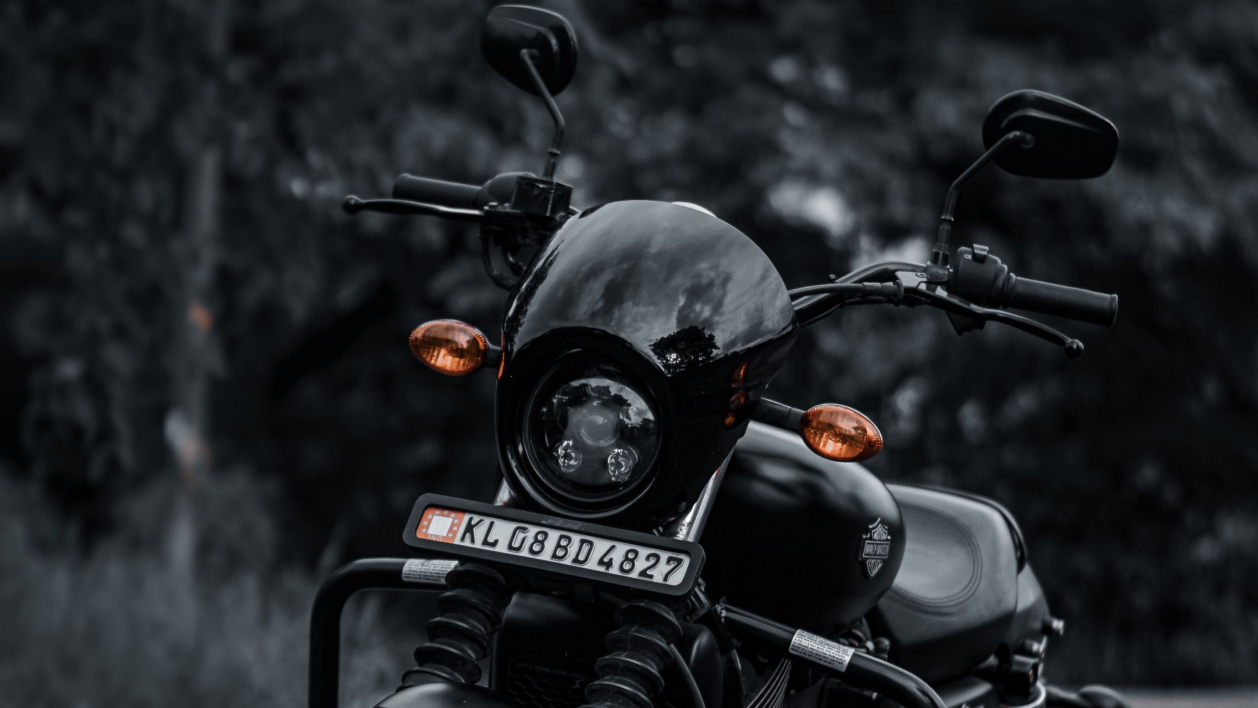 Download wallpaper 2560x1440 motorcycle, front view, bike, bw