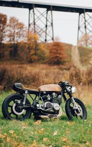 Preview wallpaper motorcycle, grass, leaves, dry