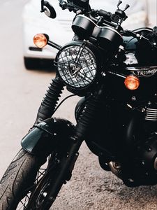 Preview wallpaper motorcycle, headlight, wheel, black