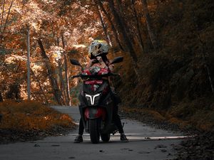 Preview wallpaper motorcycle, helmet, bike, girl, alley