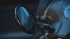 Preview wallpaper motorcycle, mirror, drops, rain, wet