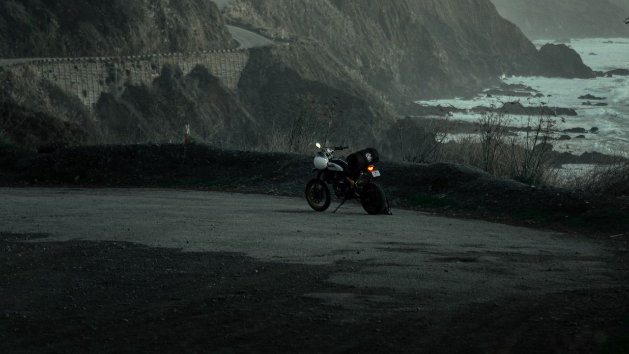 Wallpaper motorcycle, moped, bike, road, coast