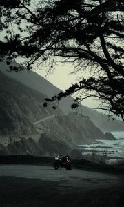 Preview wallpaper motorcycle, moped, bike, road, coast
