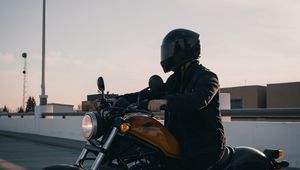 Preview wallpaper motorcycle, motorcyclist, bike, helmet, wheels
