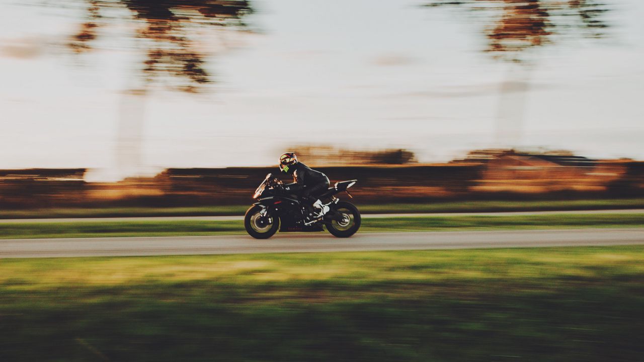 Wallpaper motorcycle, motorcyclist, bike, helmet, movement