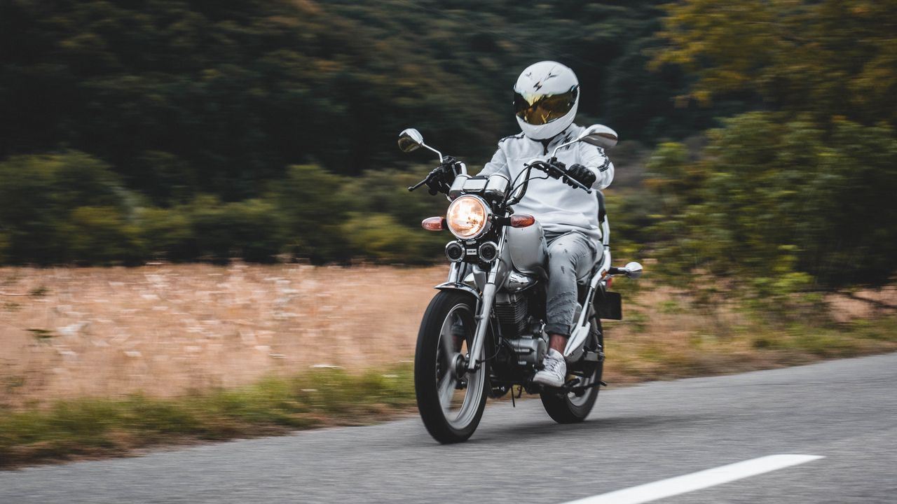 Wallpaper motorcycle, motorcyclist, bike, white, road, speed