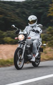 Preview wallpaper motorcycle, motorcyclist, bike, white, road, speed