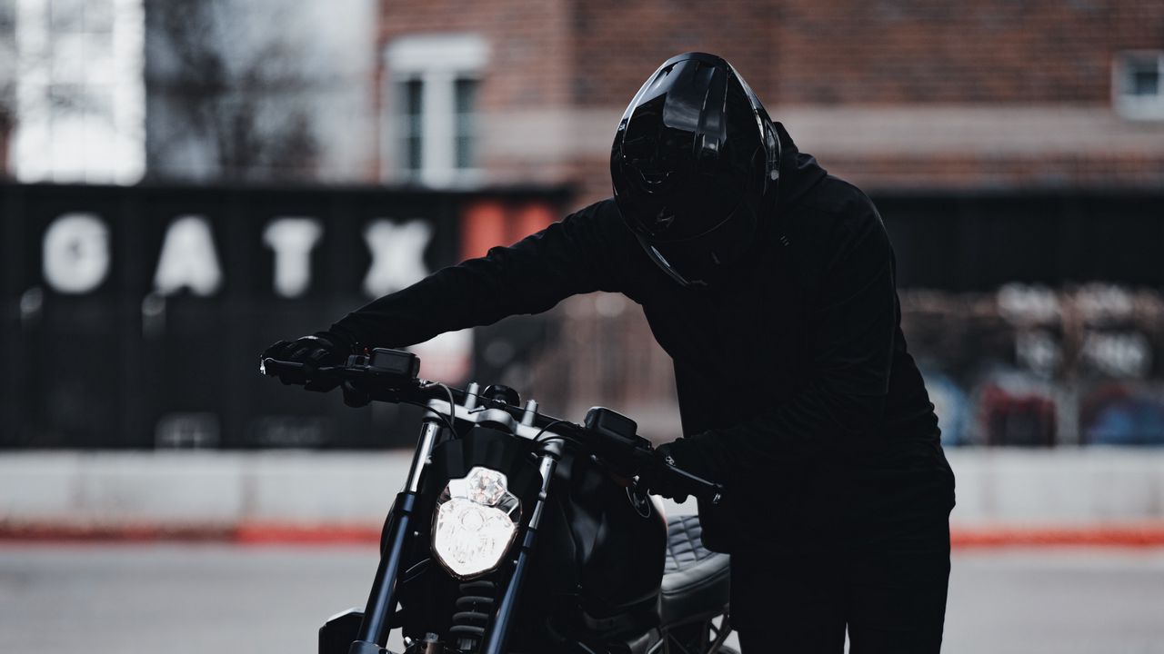 Wallpaper motorcycle, motorcyclist, bike, helmet, black