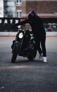 Preview wallpaper motorcycle, motorcyclist, bike, helmet, black