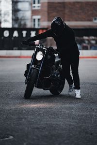 Preview wallpaper motorcycle, motorcyclist, bike, helmet, black