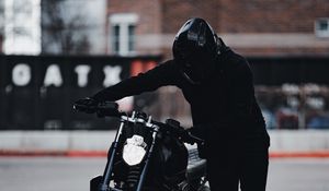 Preview wallpaper motorcycle, motorcyclist, bike, helmet, black