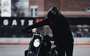 Preview wallpaper motorcycle, motorcyclist, bike, helmet, black