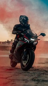 Preview wallpaper motorcycle, motorcyclist, bike, black, smoke