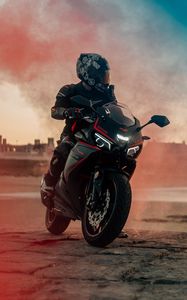 Preview wallpaper motorcycle, motorcyclist, bike, black, smoke