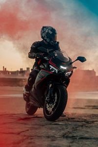 Preview wallpaper motorcycle, motorcyclist, bike, black, smoke