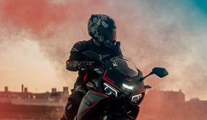 Preview wallpaper motorcycle, motorcyclist, bike, black, smoke